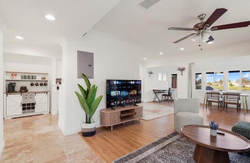East San Mateo Apartment | Lakefront 2BR Lavender Home with Patio and Water Views