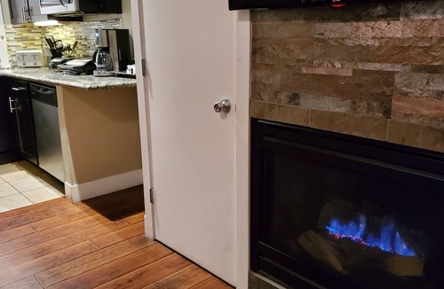 Lakeside Park Cabin | Studio with larger kitchenette, fireplace, and Free Beach Vouchers