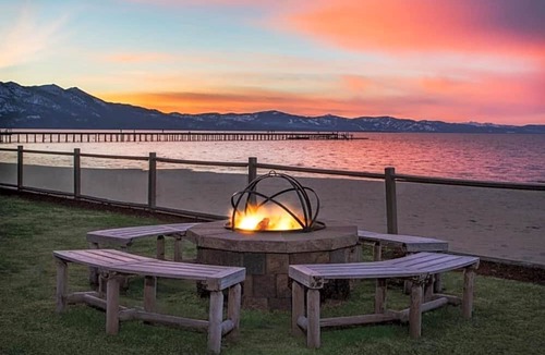 South Lake Tahoe Resort | Lakeview Lodge Room: 2 Queen Beds, Full Kitchen & Gas Fireplace | Private Beach