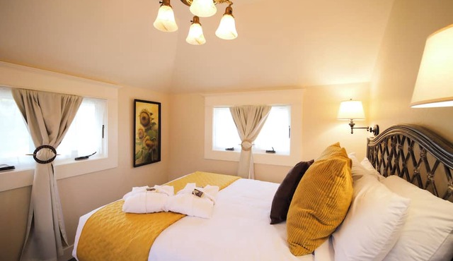 Luxurious 2 BR Red McCall Suite in historic Ashland. Features mountain views, a private deck, shared hot tub access, and a full kitchen. Sleeps 6. Walk to OSF and downtown shops/restaurants! in Ashland